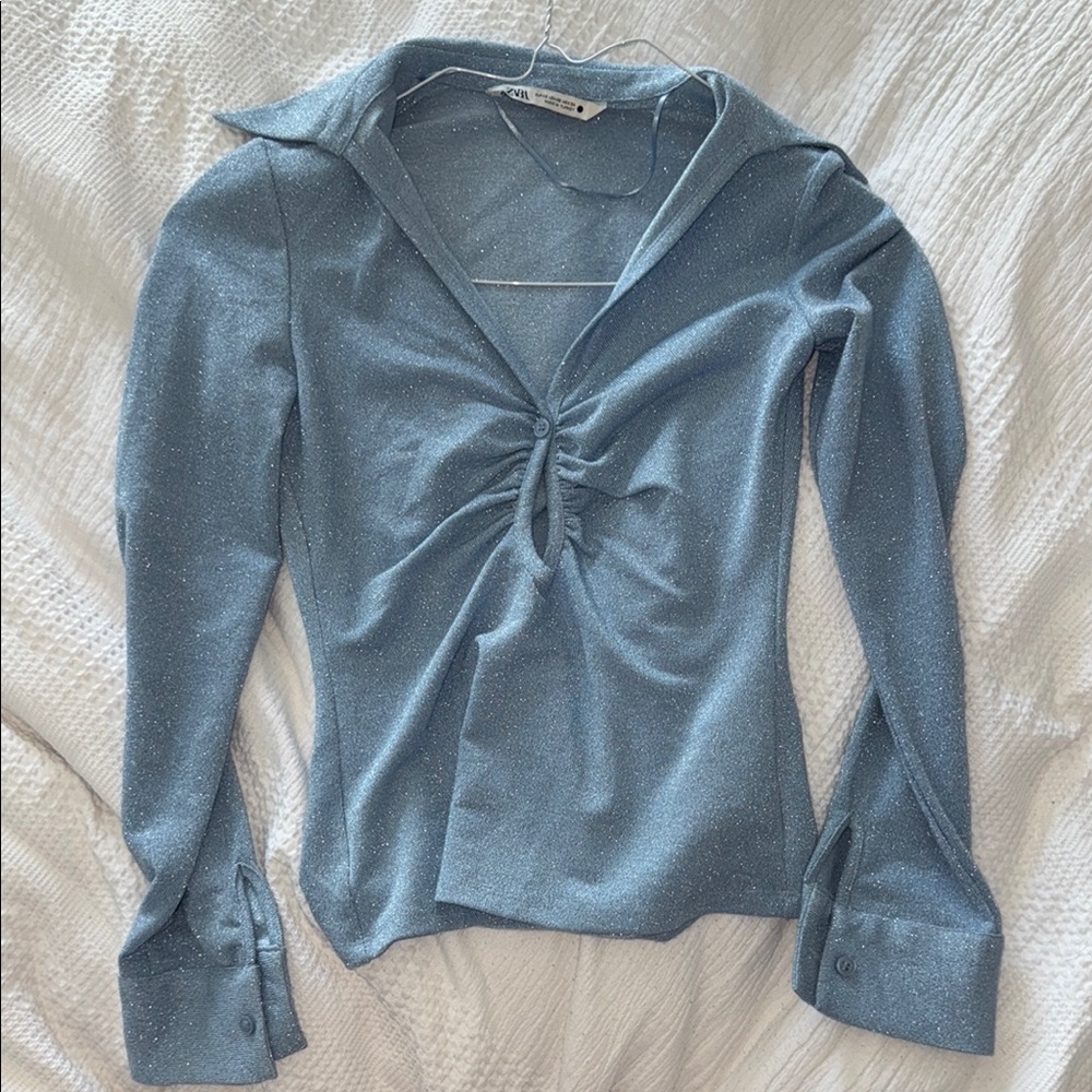 Zara Sparkly Blue Women's Long-Sleeve Top